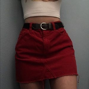 RED DENIM MINISKIRT